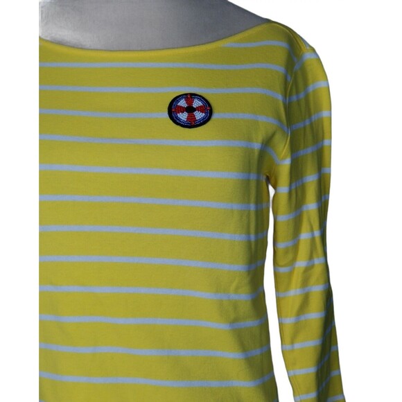 Talbots Cotton Tee Yellow Striped Size SP - Picture 5 of 5